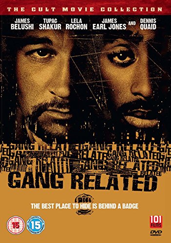 DVD cover for Gang Related featuring close-up portraits of James Belushi and Tupac Shakur.