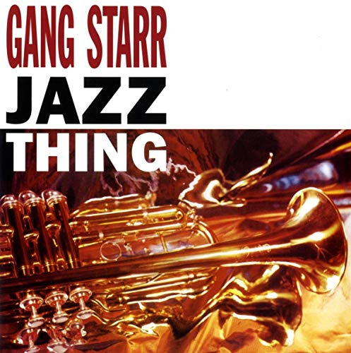 Gang Starr “Jazz Thing” 7” vinyl record cover with a golden trumpet.