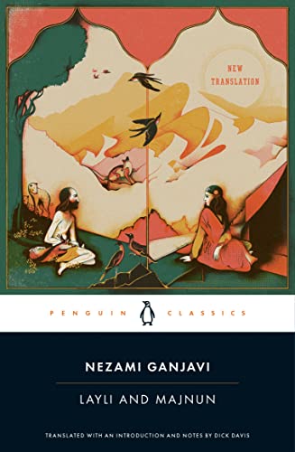 Book cover: illustrated scene of two figures with birds, "Layli and Majnun.
