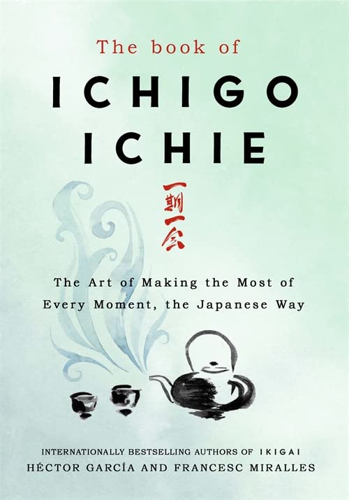 Book cover with Japanese calligraphy, teapot, and swirling blue design.