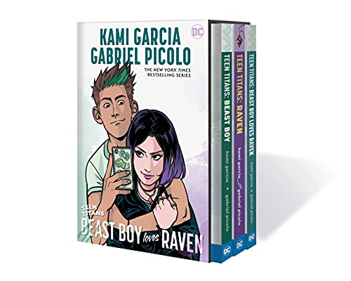 Book cover featuring Beast Boy and Raven, with two additional book spines.
