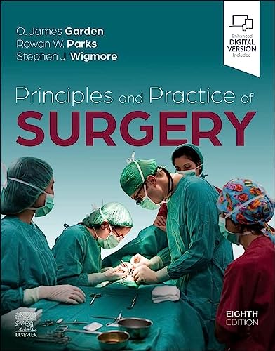 Textbook cover: "Principles and Practice of Surgery" with surgical team image.