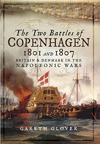 Book cover depicting a naval battle with burning ships and Danish flags at sea.