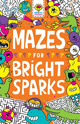 Colorful maze book cover with cartoon monsters and the title “Mazes”.