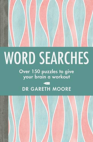 Book cover with "Word Searches" title and abstract pink and teal pattern.