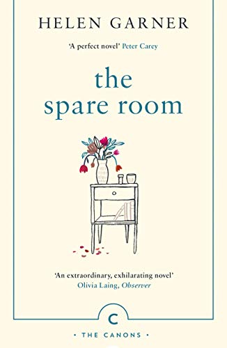 Book cover for The Spare Room by Helen Garner featuring a bedside table illustration.