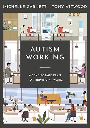 Book cover depicting an office environment with people working, titled "Autism Working".