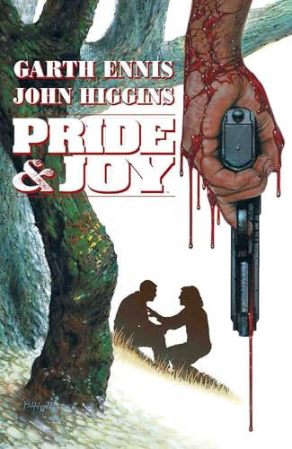 Comic book cover: hand holding a gun, silhouetted figures, blood splatters.
