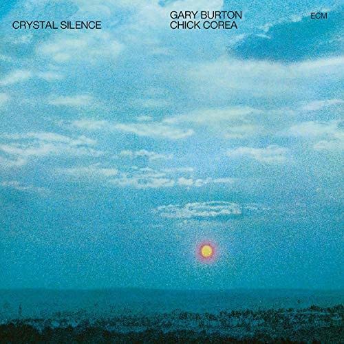 Album cover for "Crystal Silence" by Gary Burton & Chick Corea, blue sky.