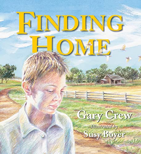 Book cover: boy looking toward a distant farm under a blue sky.