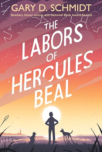 Book cover: silhouetted boy, dogs, and lighthouse against a sunset sky.