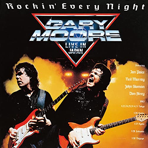 CD cover for Gary Moore’s “Rockin’ Every Night” live album, featuring guitarists.