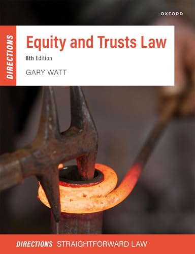 Textbook cover, “Equity and Trusts Law Directions,” 8th edition, with metalworking image.