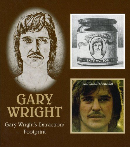 Brown album cover with three images of musician Gary Wright and a jar graphic.