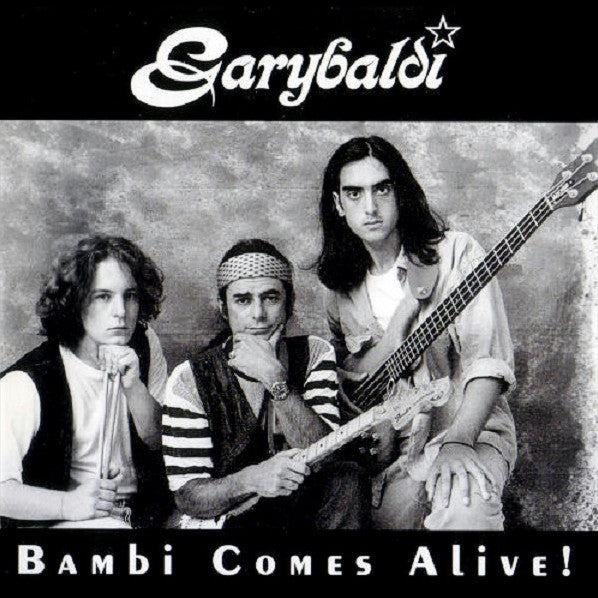 Black and white album cover featuring three young men with instruments.