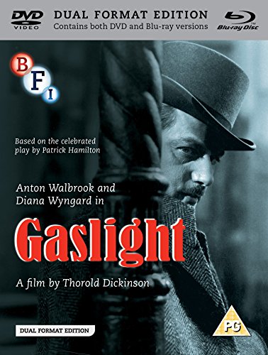 “Gaslight” Blu-ray cover featuring a man in a hat, shadowy and intense.