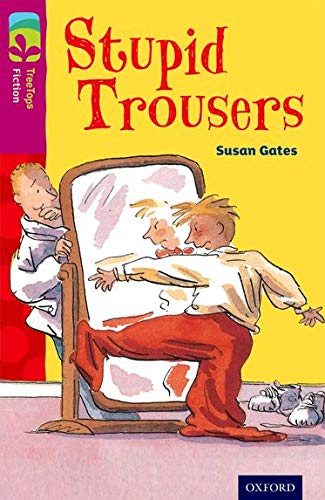 Book cover: boy struggling with red trousers in front of a mirror.
