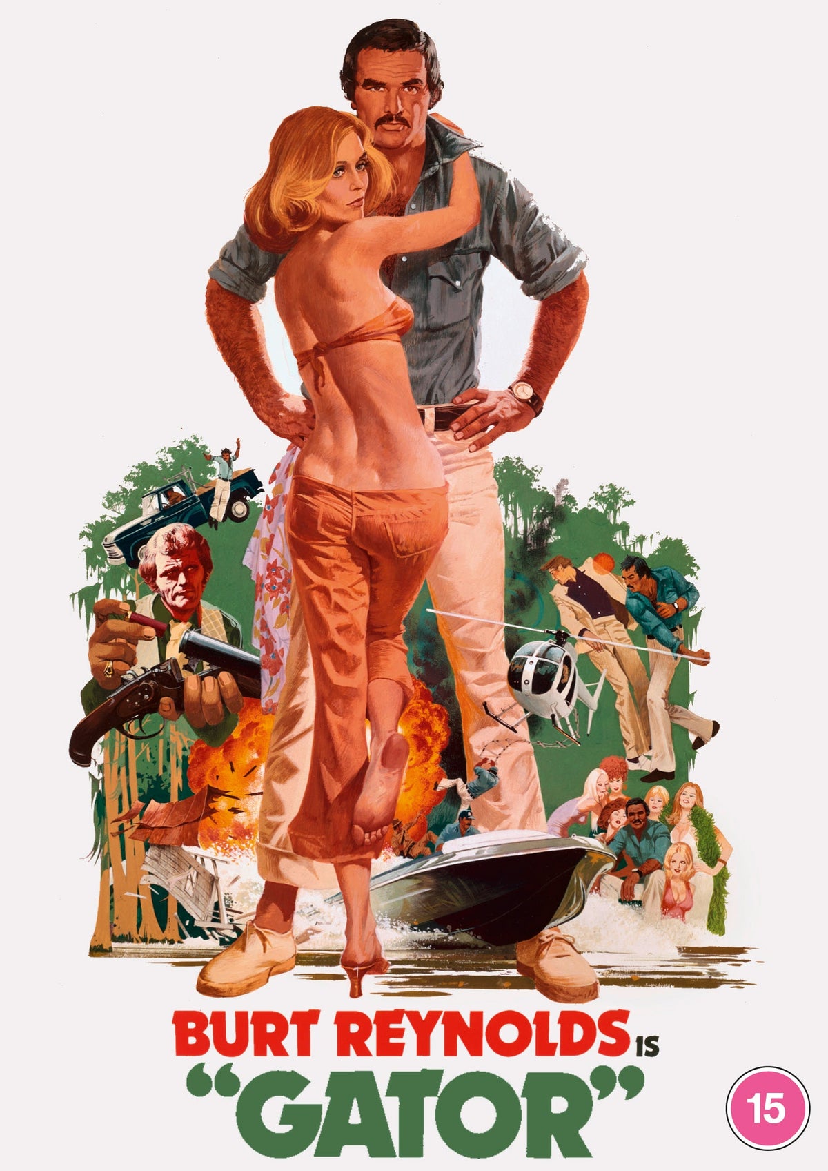 Movie poster for "Gator" featuring Burt Reynolds and a woman in a tense scene.