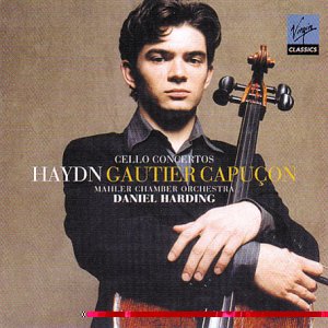 CD cover featuring a man holding a cello, with text about Haydn's Cello Concertos.