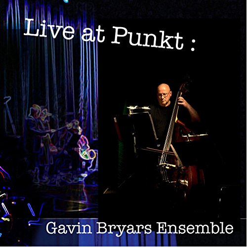 "CD cover featuring a man playing double bass on a dimly lit stage."