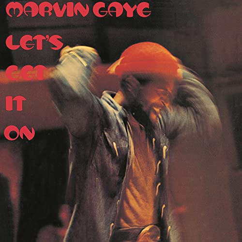 Marvin Gaye album cover, “Let’s Get It On,” showing Gaye in performance.