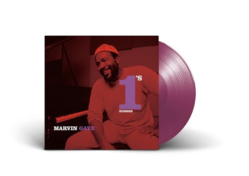 Marvin Gaye album cover and purple vinyl record on white background.