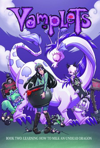 “Vamplets” book cover with cartoon monsters, a girl, and a dragon.