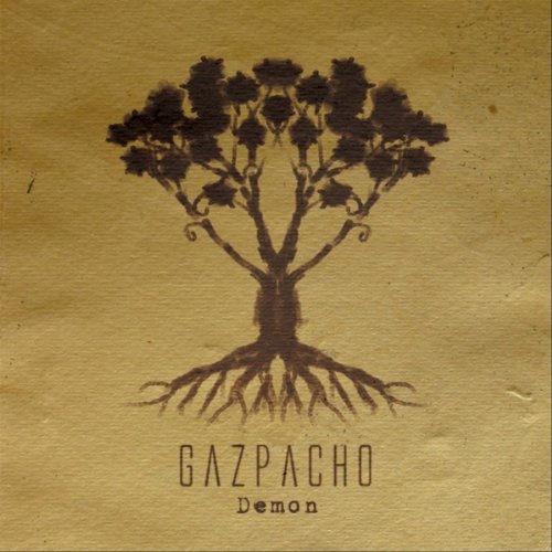 "Album cover with a tree illustration and 'Gazpacho Demon' text on a brown background."