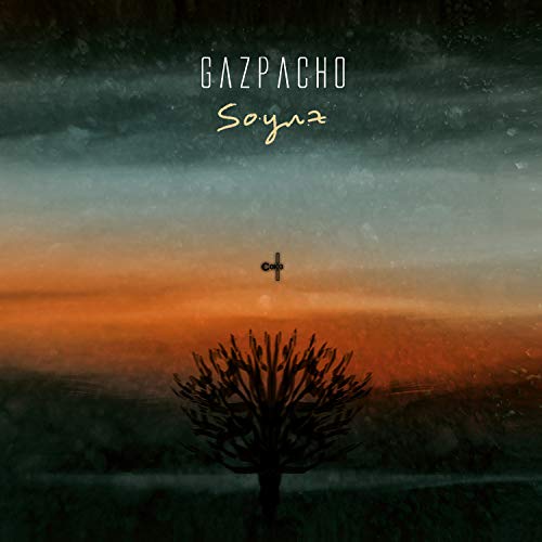 "Album cover with a tree silhouette and a bird against an orange and blue sky."