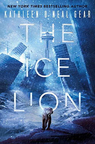 Book cover: icy cityscape with a lion standing in the snow.