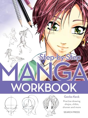 Manga workbook cover featuring a young woman’s face and drawing tutorials.