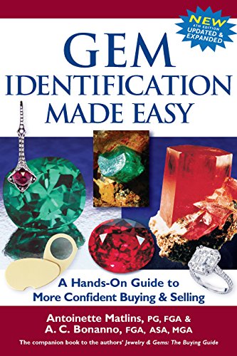 Book cover featuring colorful gemstones and jewelry, titled “Gem Identification Made Easy.”