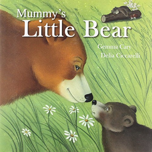Book cover: a large brown bear nuzzles a small bear cub in grass.