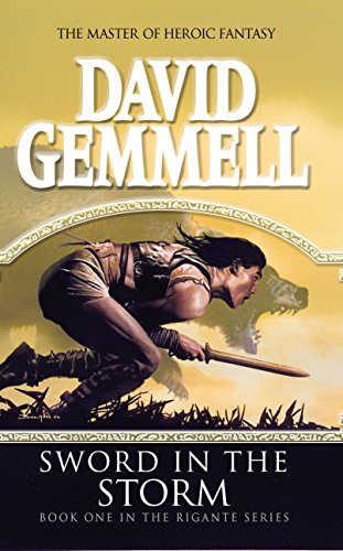 Fantasy book cover featuring a warrior with a sword, stormy background.