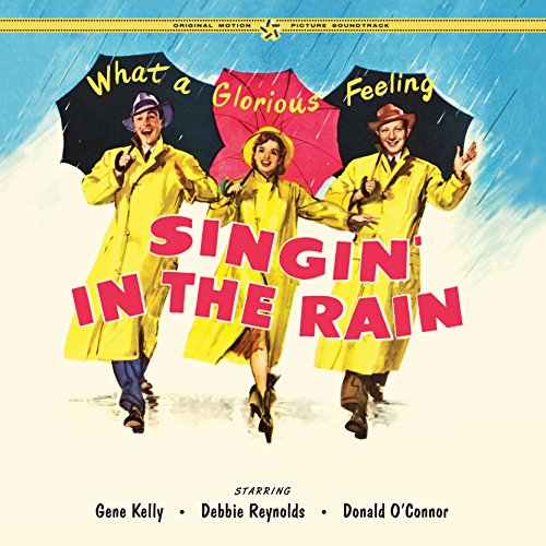 Three people in yellow raincoats and umbrellas walk through rain on the album cover.