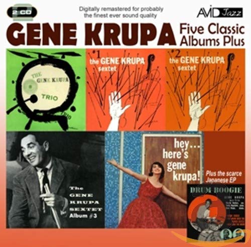 CD cover for Gene Krupa’s “Five Classic Albums Plus” jazz compilation.