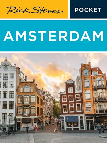 Rick Steves Amsterdam travel guide cover with canal houses at sunset.