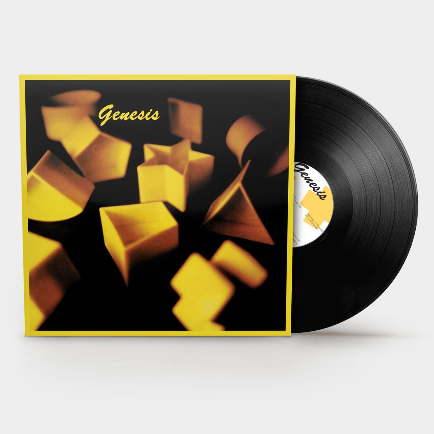 Genesis self-titled vinyl record album cover featuring yellow geometric shapes on black background.