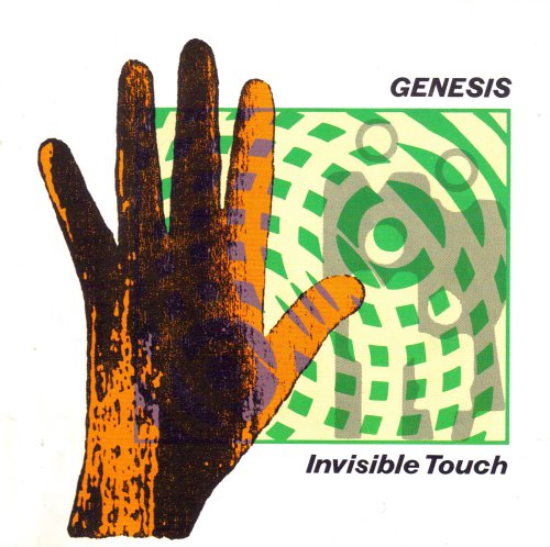 Album cover for Genesis’s “Invisible Touch” featuring a hand and geometric design.