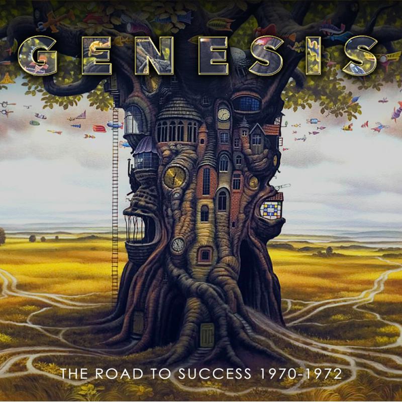Genesis album cover: a fantastical tree-house in a golden landscape.