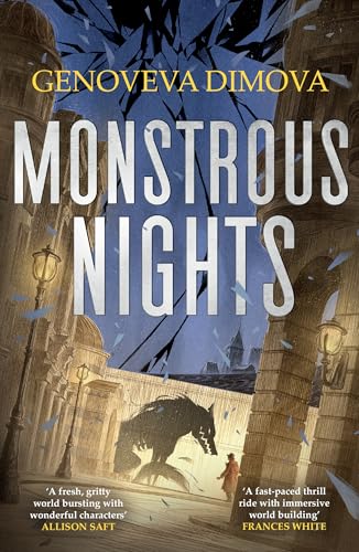Book cover: “Monstrous Nights” with a shadowy wolf and city background.