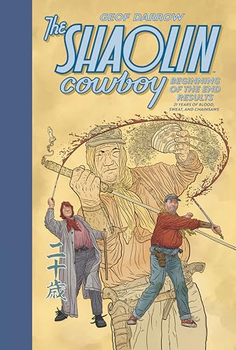 Comic book cover featuring a cowboy wielding a chainsaw and two figures.