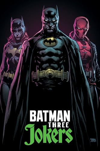 Batman, Batgirl, and Red Hood standing together in a dark comic book cover illustration.