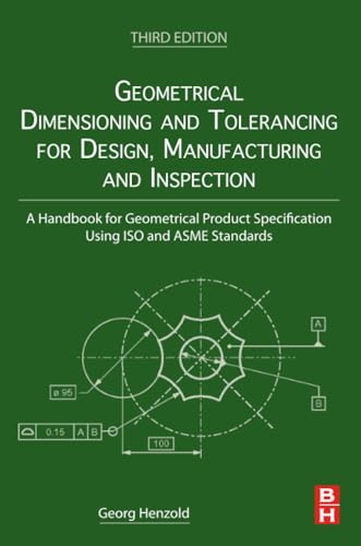 Book cover titled Geometrical Dimensioning and Tolerancing with a technical drawing on green background.