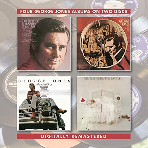 CD cover with four George Jones album covers and red banners on a silver background.