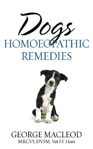 Book cover: "Dogs: Homoeopathic Remedies" with a puppy image.