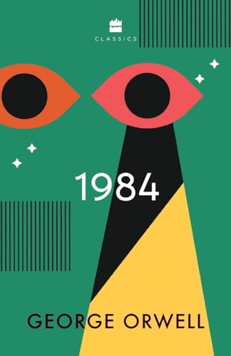 Book cover for "1984" by George Orwell with abstract eye imagery.