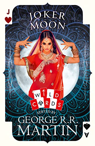 Playing card design featuring a woman in red against a moon backdrop.