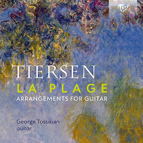 "Album cover with abstract blue and yellow background, featuring 'Tiersen La Plage' in white and yellow."