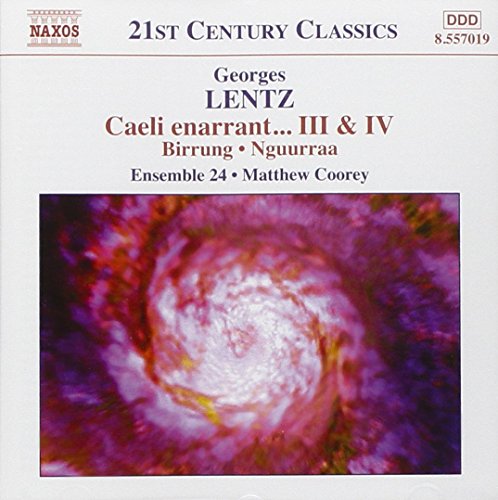 CD cover for Georges Lentz’s “Caeli Enarrant” featuring abstract purple artwork.